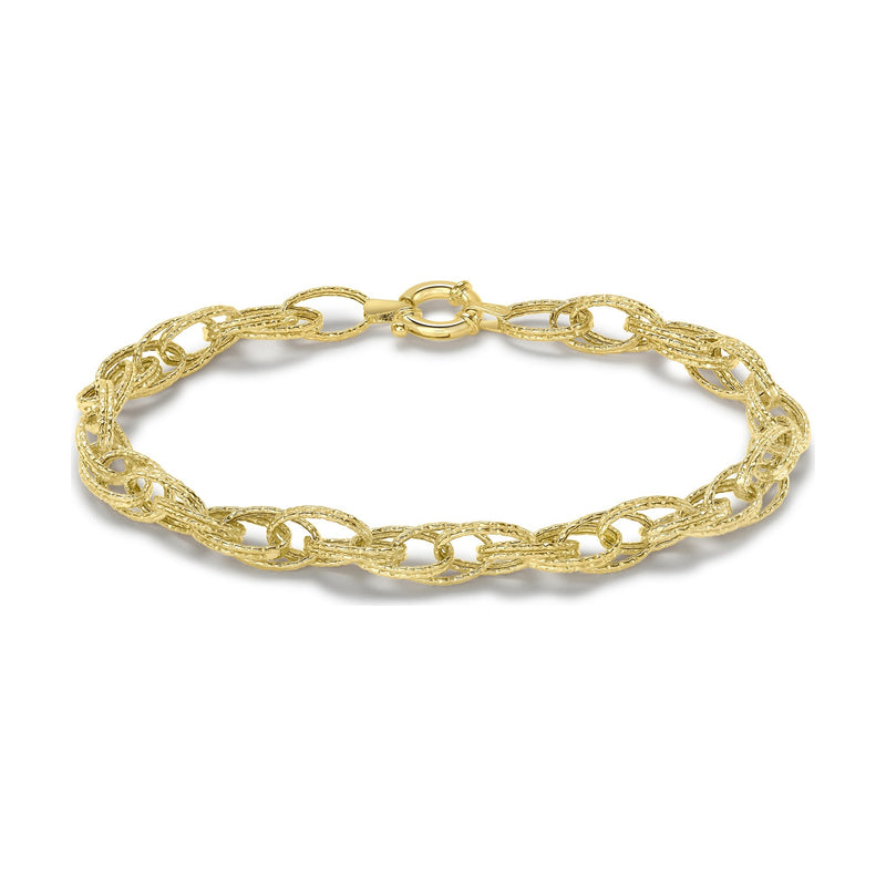 9ct Yellow Gold Textured Double Oval Link Bracelet — 6.2mm