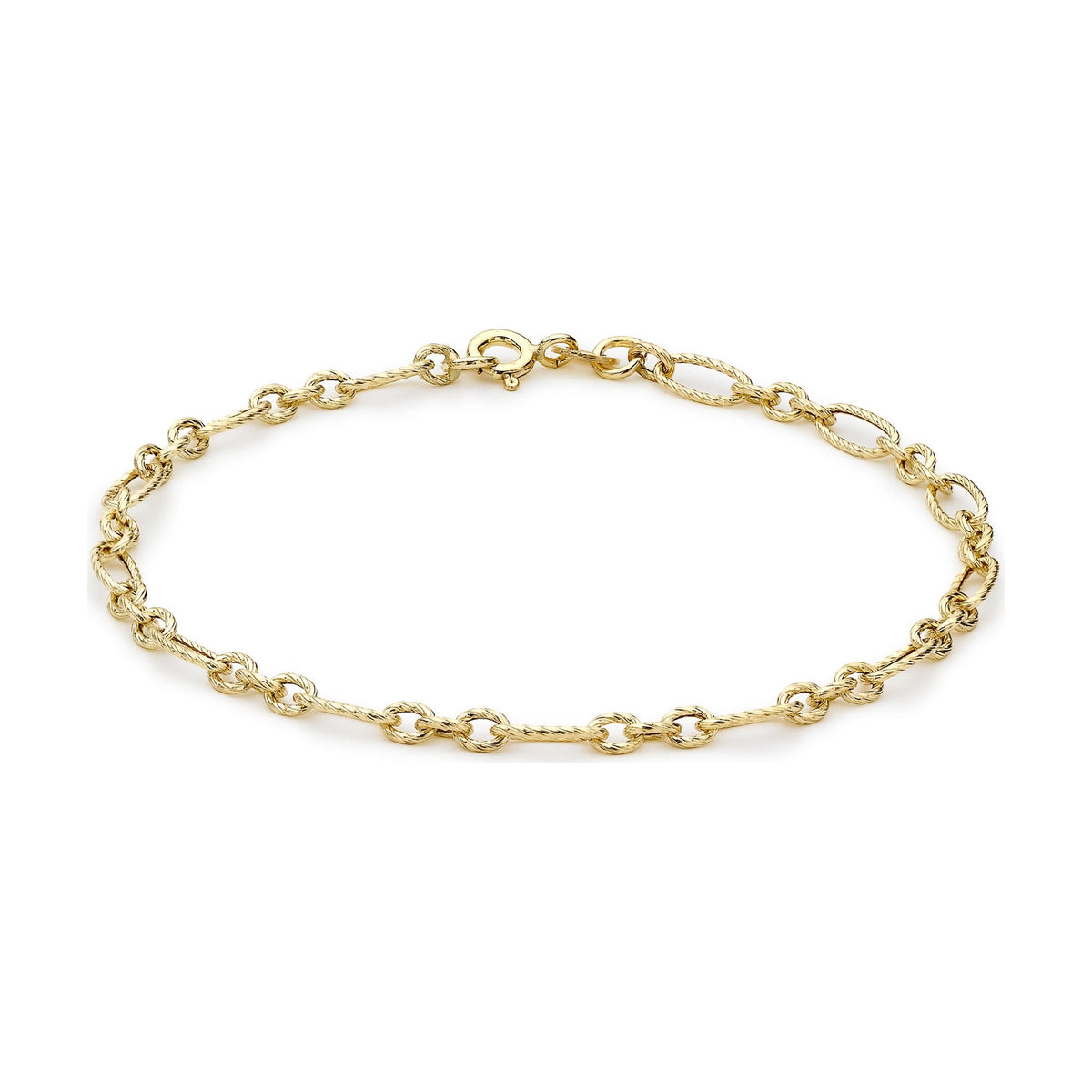 9ct Yellow Gold Textured Figaro Bracelet — 4mm