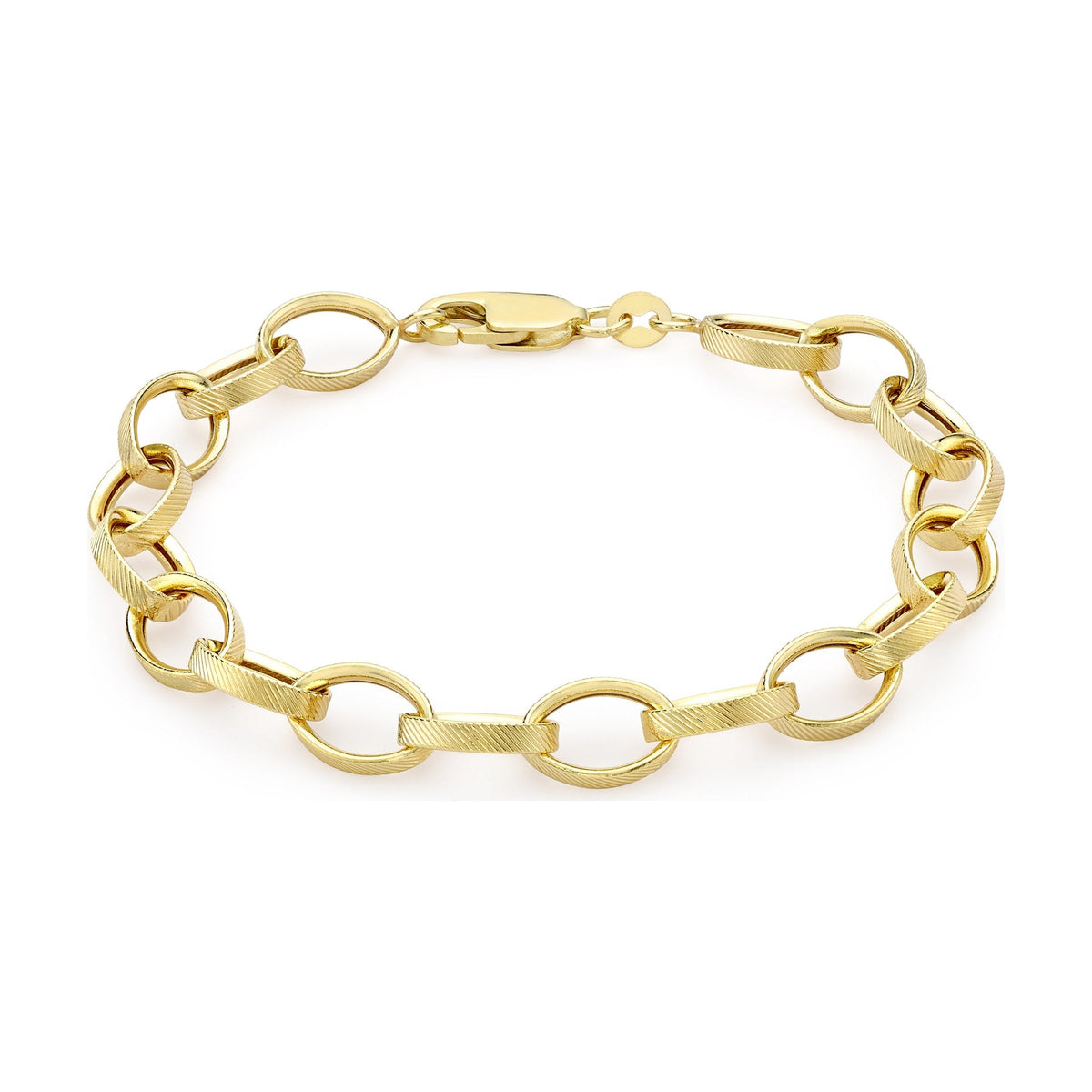 9ct Yellow Gold Textured Oval Belcher Bracelet — 8mm