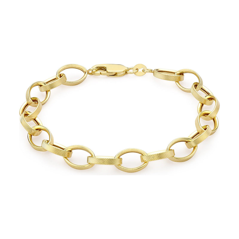9ct Yellow Gold Textured Oval Belcher Bracelet — 8mm