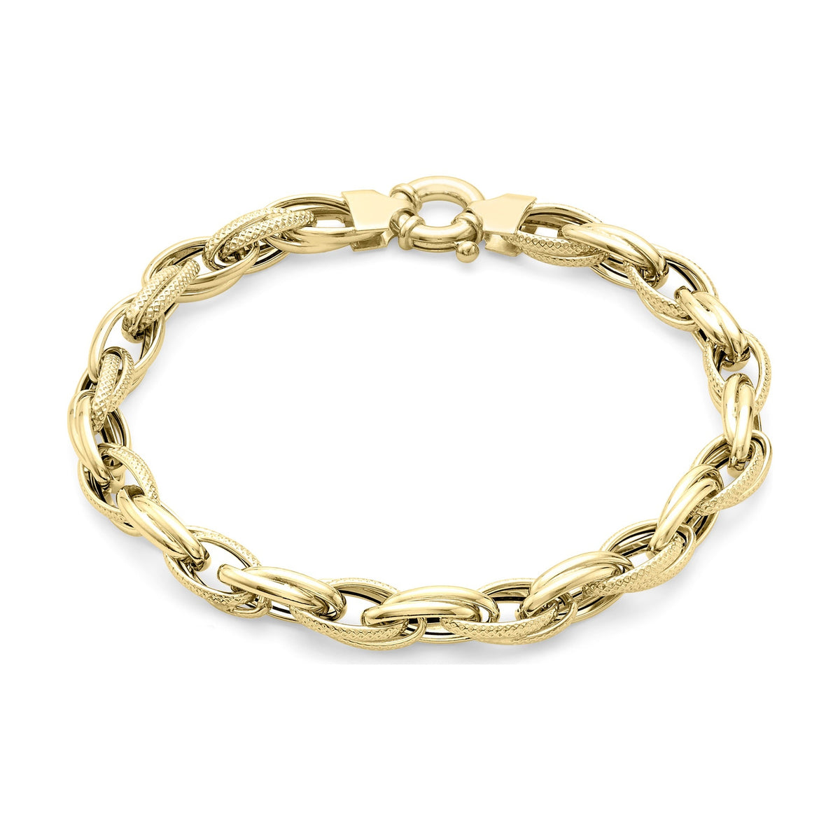 9ct Yellow Gold Textured Oval Link Bracelet — 6.3mm