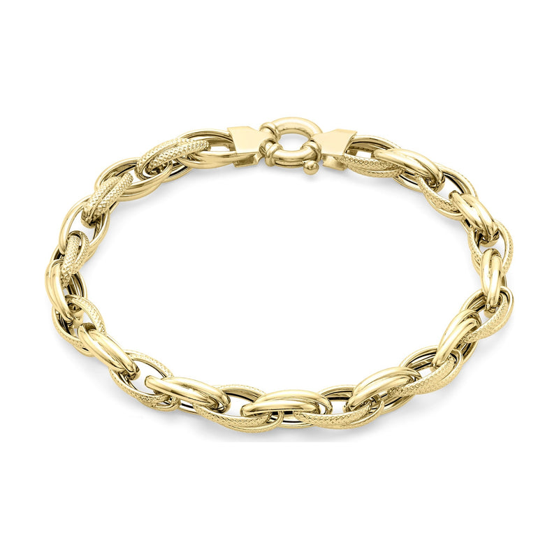 9ct Yellow Gold Textured Oval Link Bracelet — 6.3mm