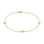 9ct Yellow Gold Three Heart Station Bracelet
