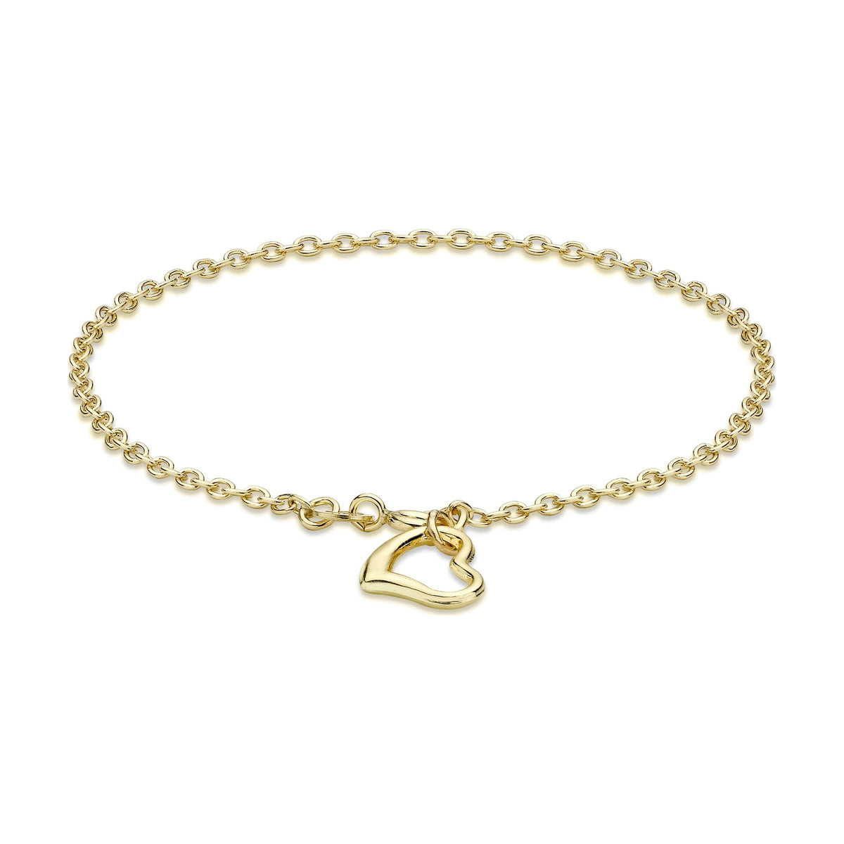 9ct Yellow Gold Trace Bracelet with Open Heart Drop