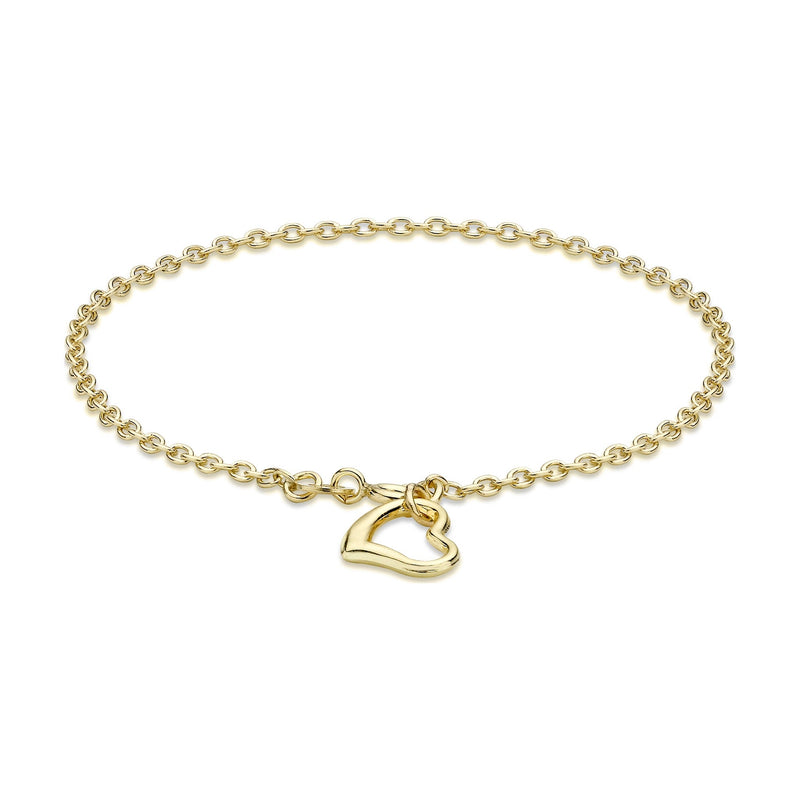 9ct Yellow Gold Trace Bracelet with Open Heart Drop