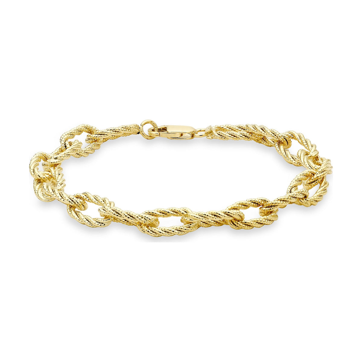 9ct Yellow Gold Twisted Rope Oval Link Bracelet — 7mm