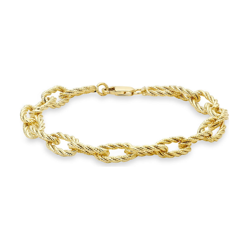9ct Yellow Gold Twisted Rope Oval Link Bracelet — 7mm