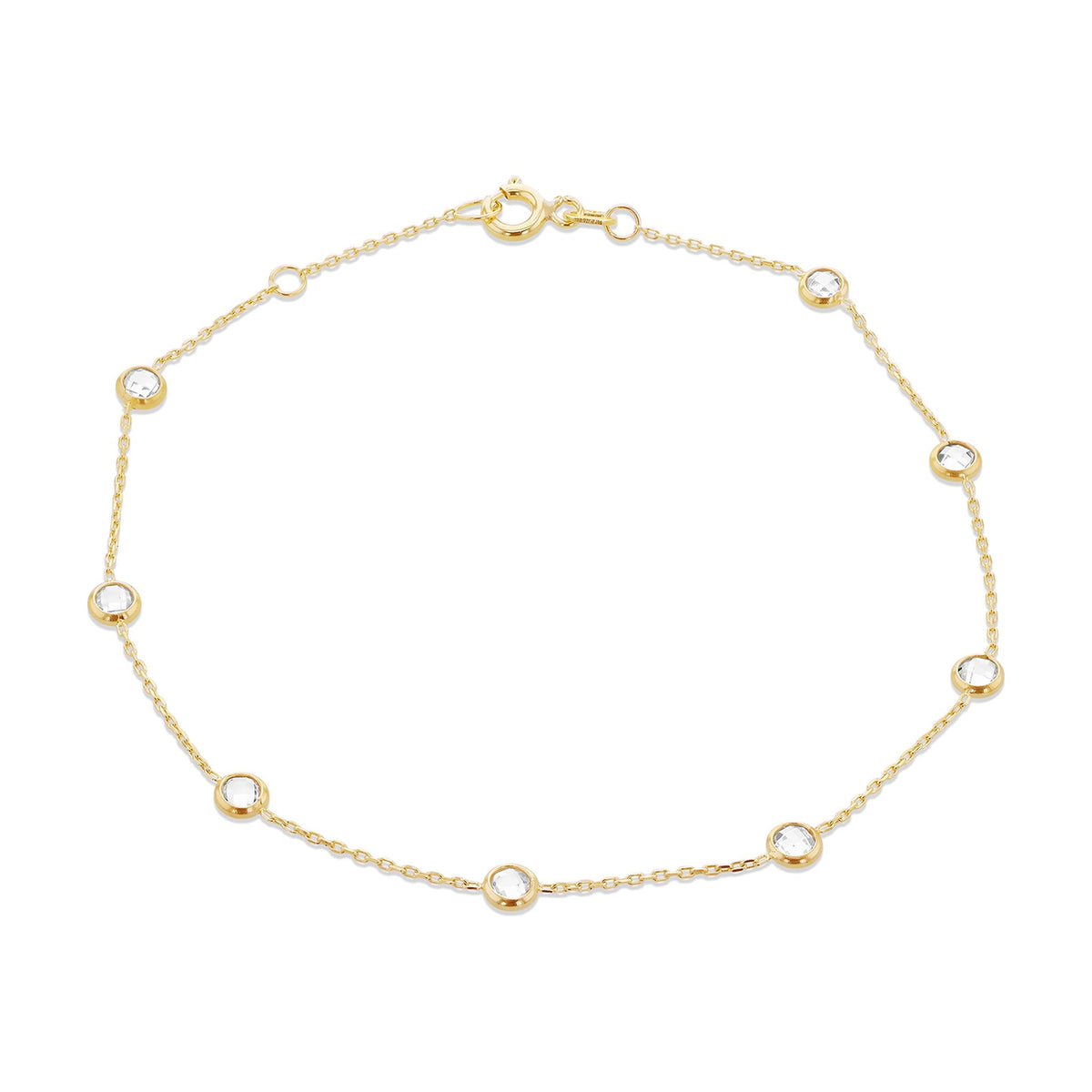 9ct Yellow Gold White Cubic Zirconia CZ Round Station Bracelet