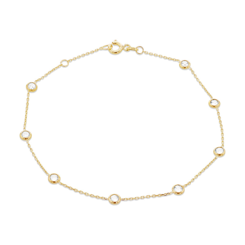 9ct Yellow Gold White Cubic Zirconia CZ Round Station Bracelet