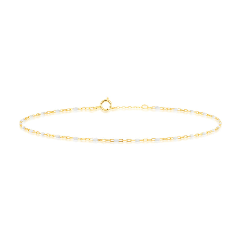 9ct Yellow Gold White Enamel Mini Paperchain Bracelet