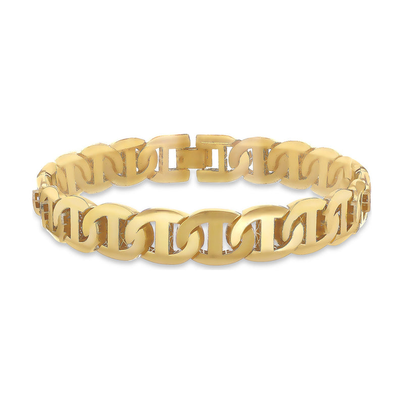 9ct Yellow Gold Wide Mariner Link Bracelet — 10.5mm