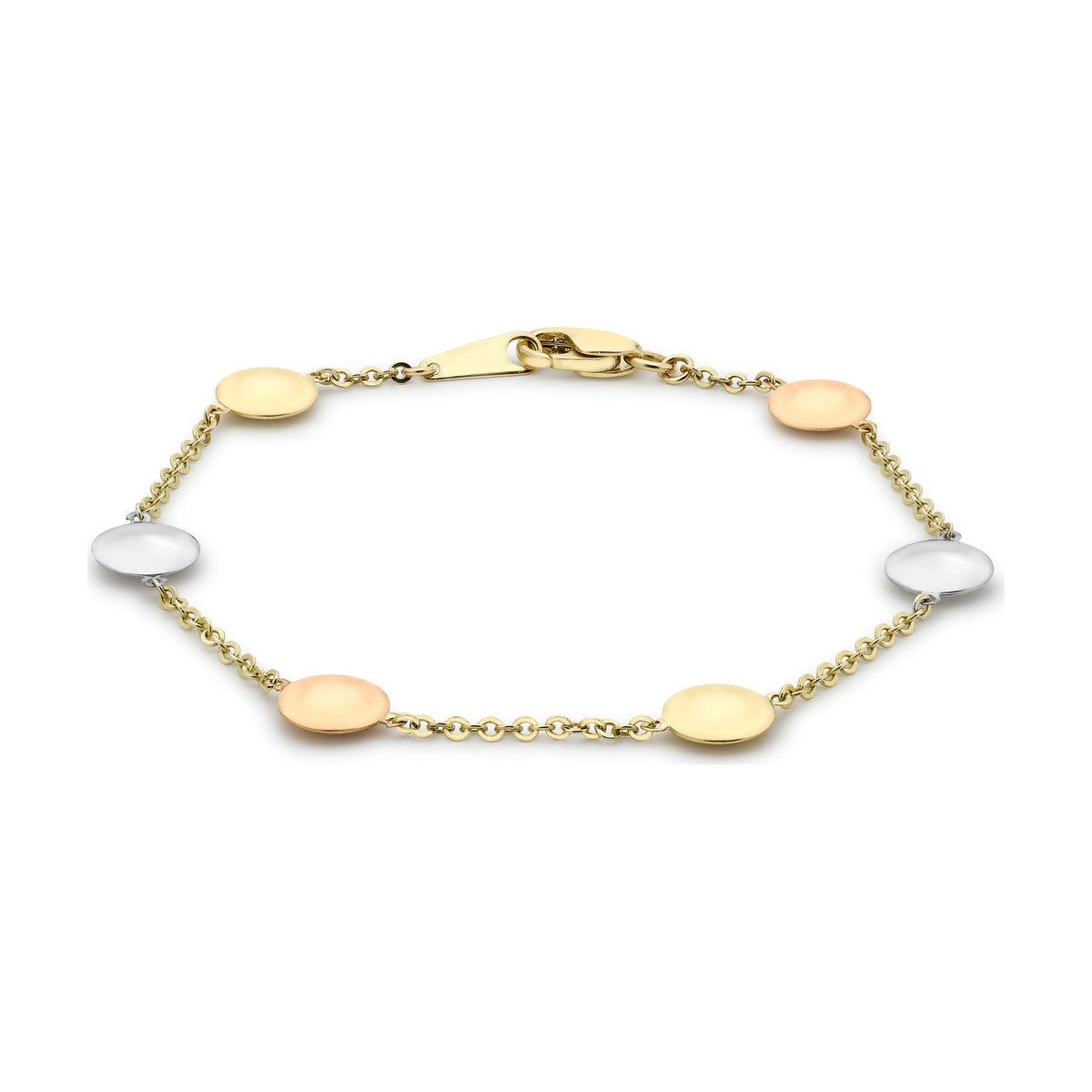 9ct Yellow, White and Rose Gold Disc Station Bracelet