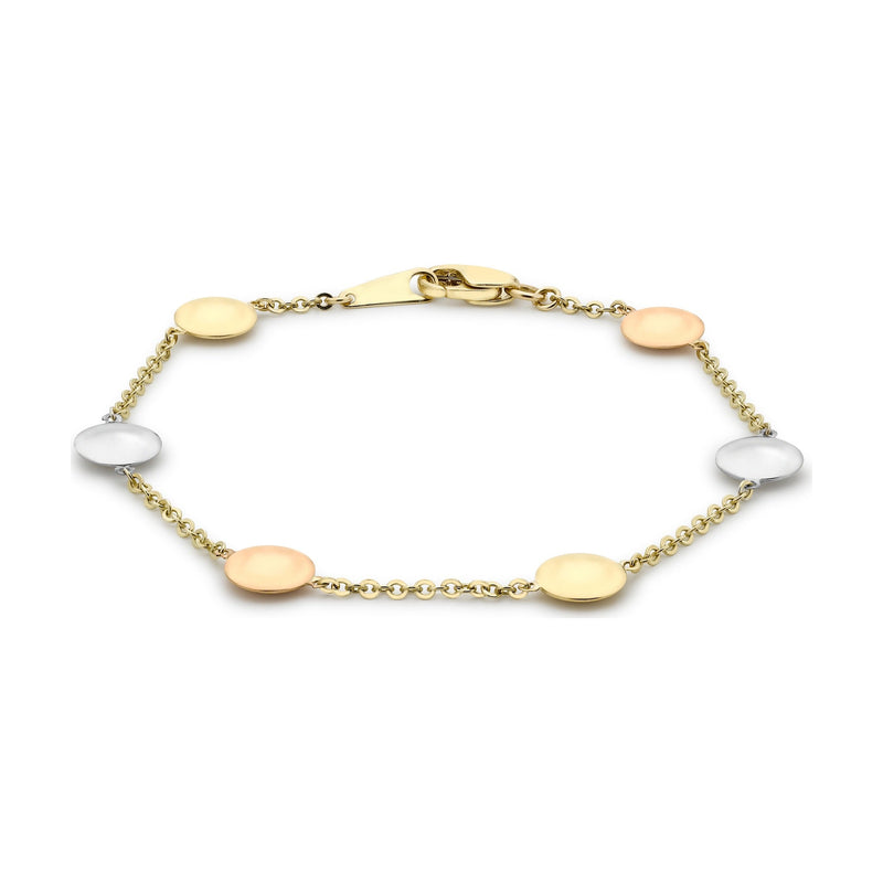 9ct Yellow, White and Rose Gold Disc Station Bracelet