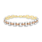 9ct Yellow, White and Rose Gold Open Brick Link Bracelet — 8.1mm
