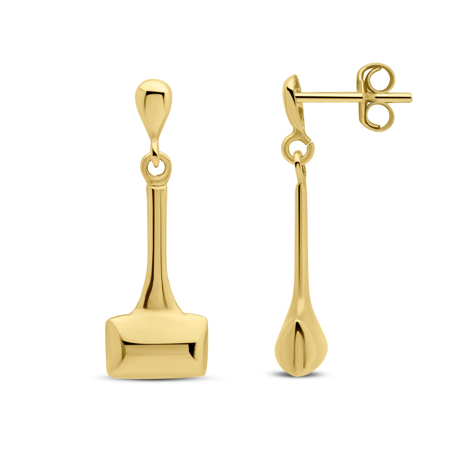 9ct Yellow Gold Polished Long Drop Stud Earrings with Rectangular Detail — 23mm