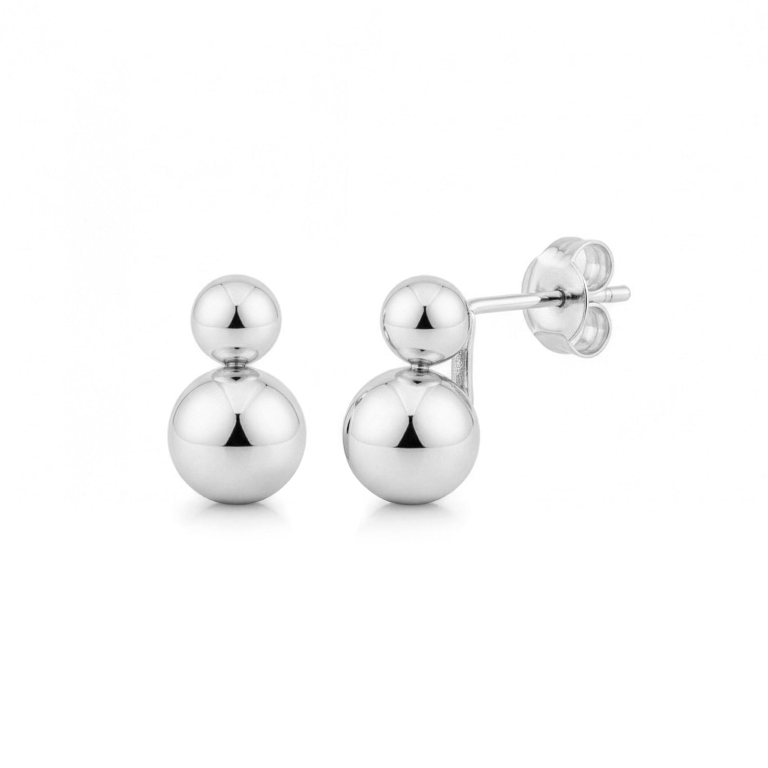 9ct White Gold Double Ball Stud Earrings — 6mm / 4mm