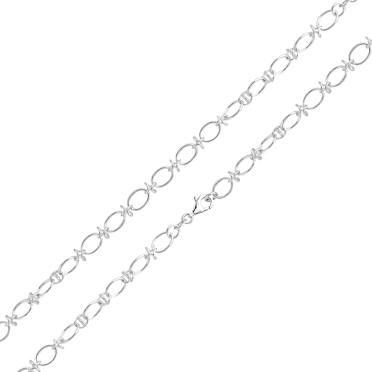 Sterling Silver Handmade Solid 6.5mm Oval Knot Link Bracelet