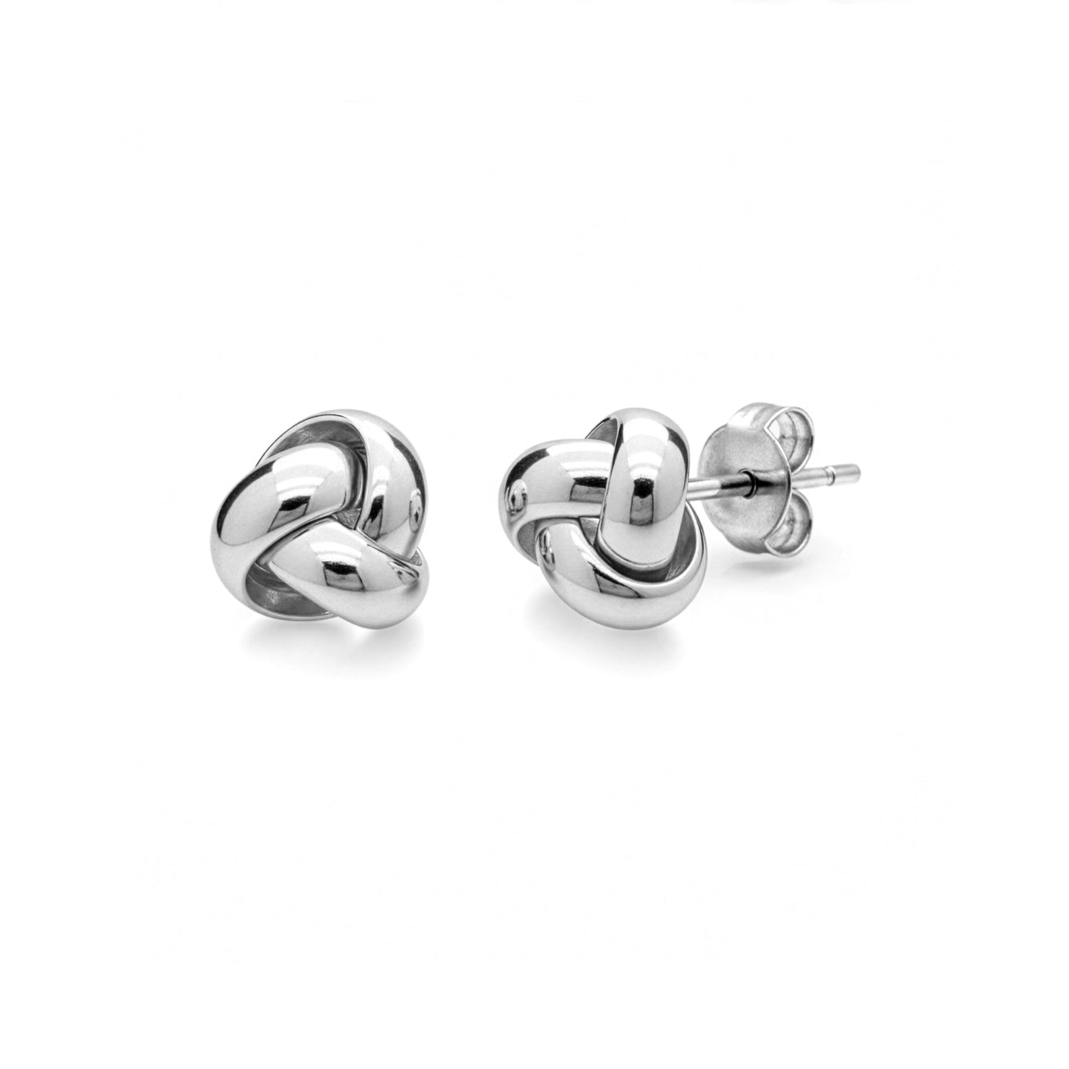 18ct White Gold Simple Knot Stud Earrings – 9mm