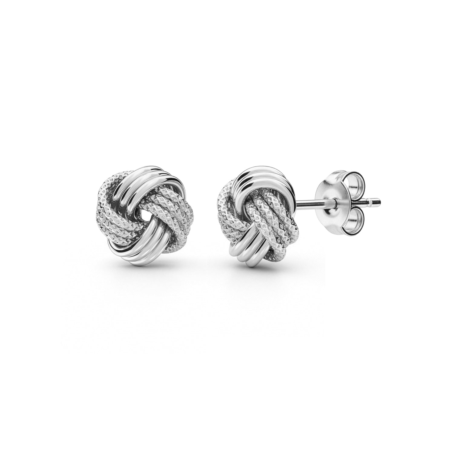 18ct White Gold Polished and Textured Knot Stud Earrings - 10mm