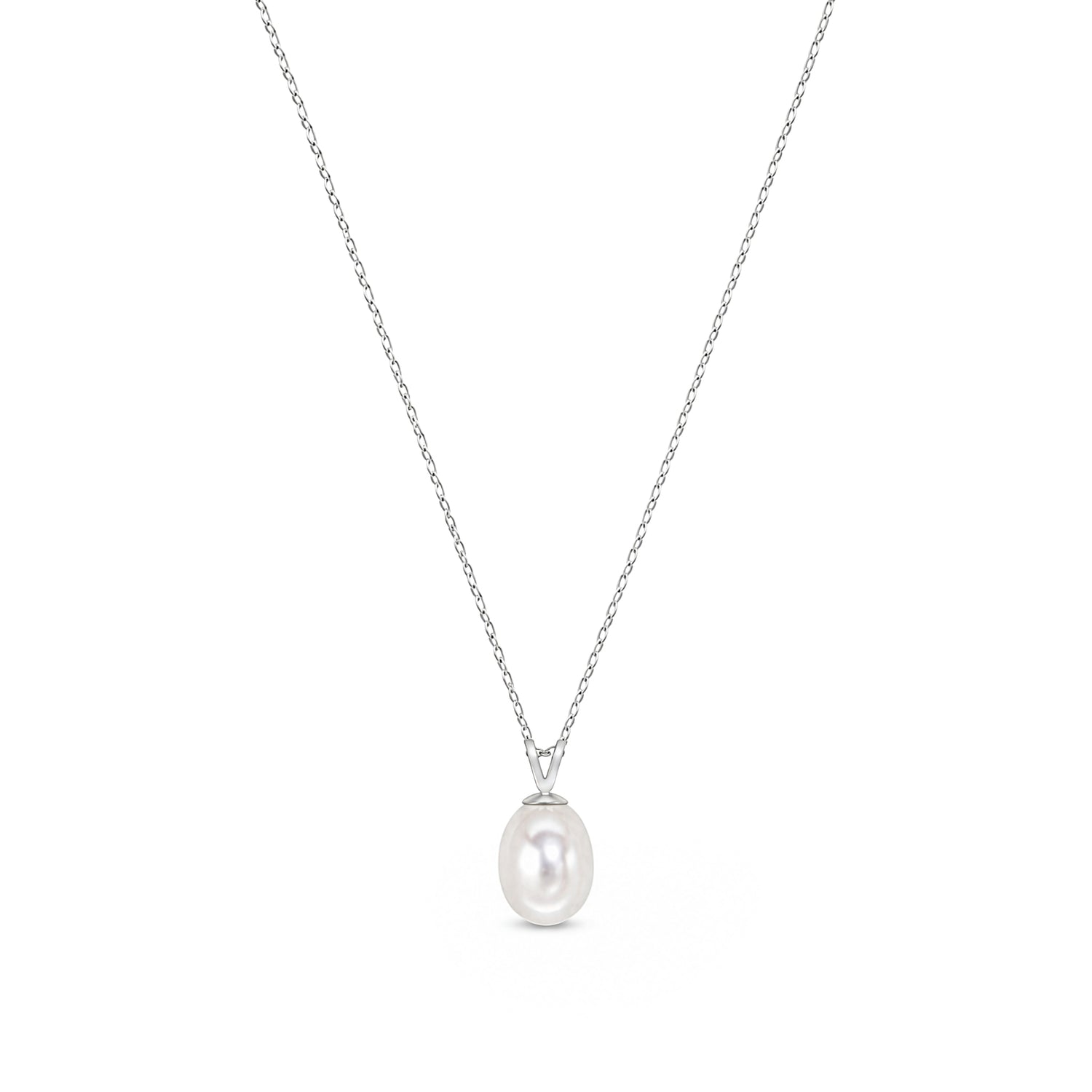 9ct White Gold Natural Freshwater Pearl Drop Pendant — 9mm