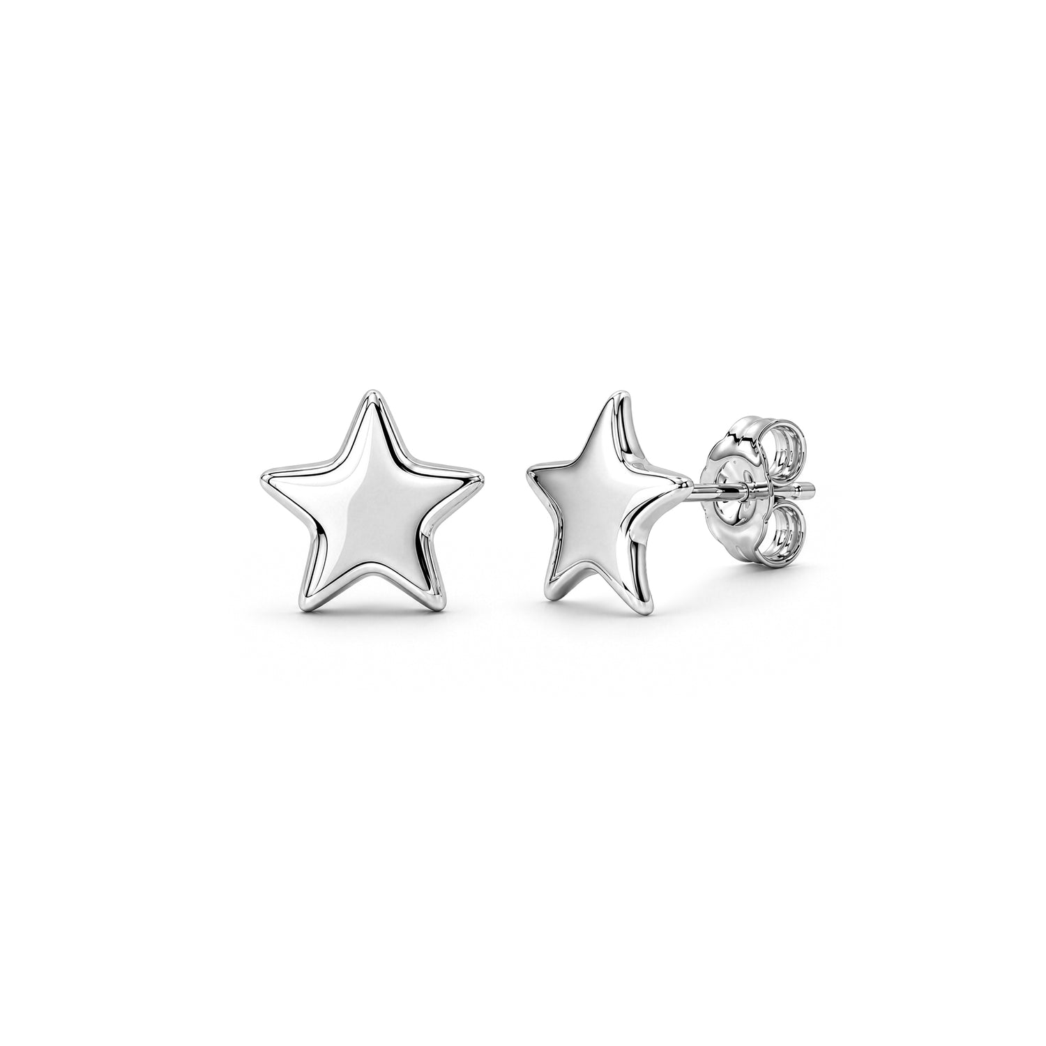 9ct White Gold Polished Flat Five-Point Star Stud Earrings