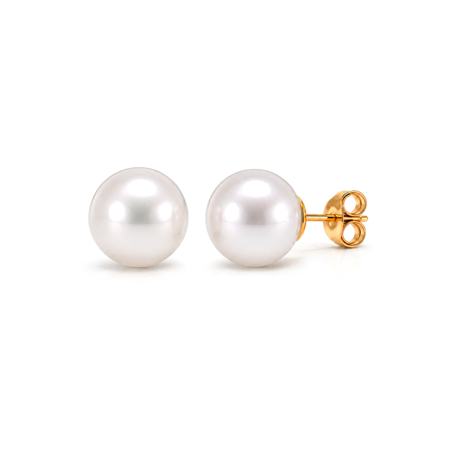 9ct Yellow Gold Natural Freshwater Round Pearl Stud Earrings 9mm