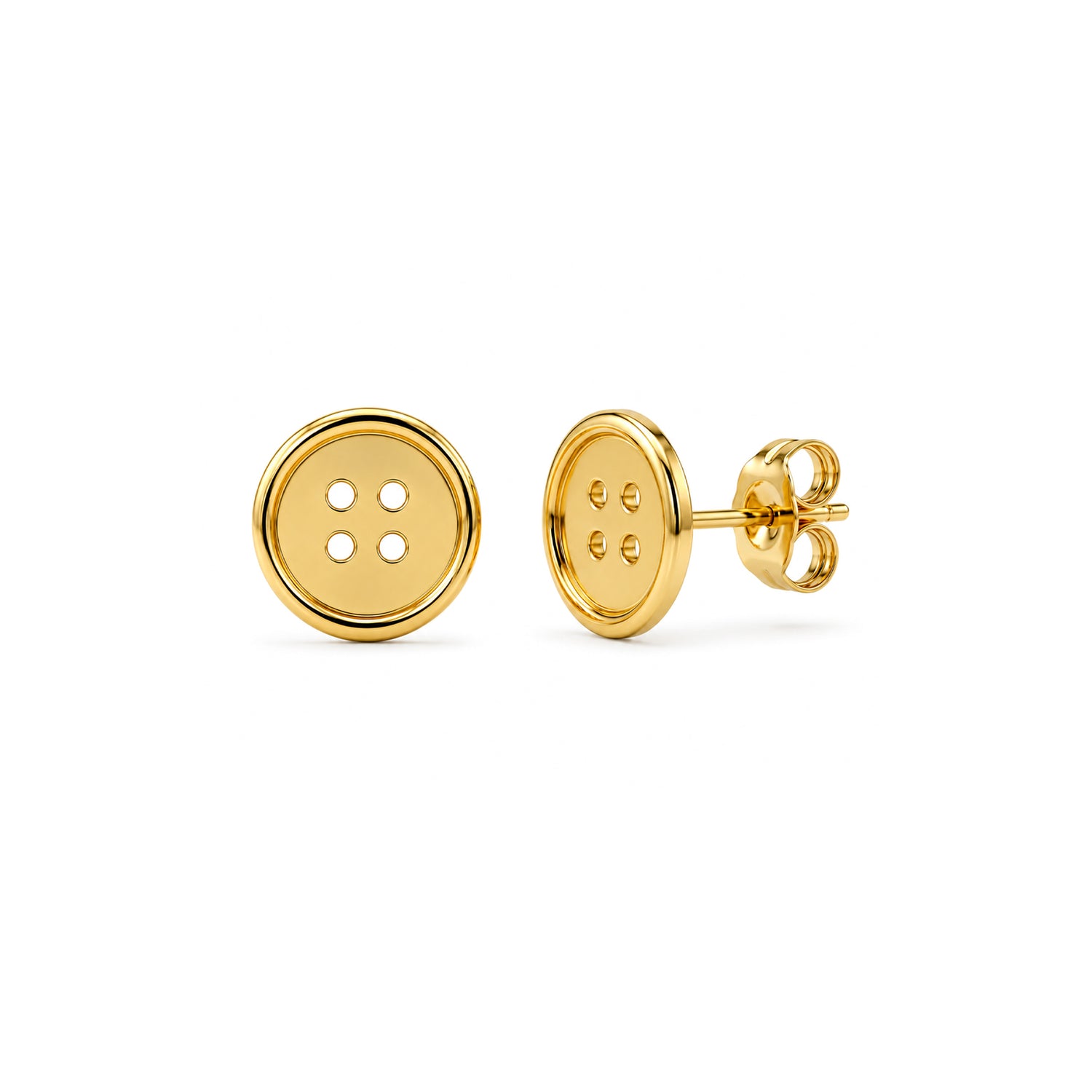 9ct Yellow Gold Polished Button Disc Stud Earrings with Four-Hole Detail
