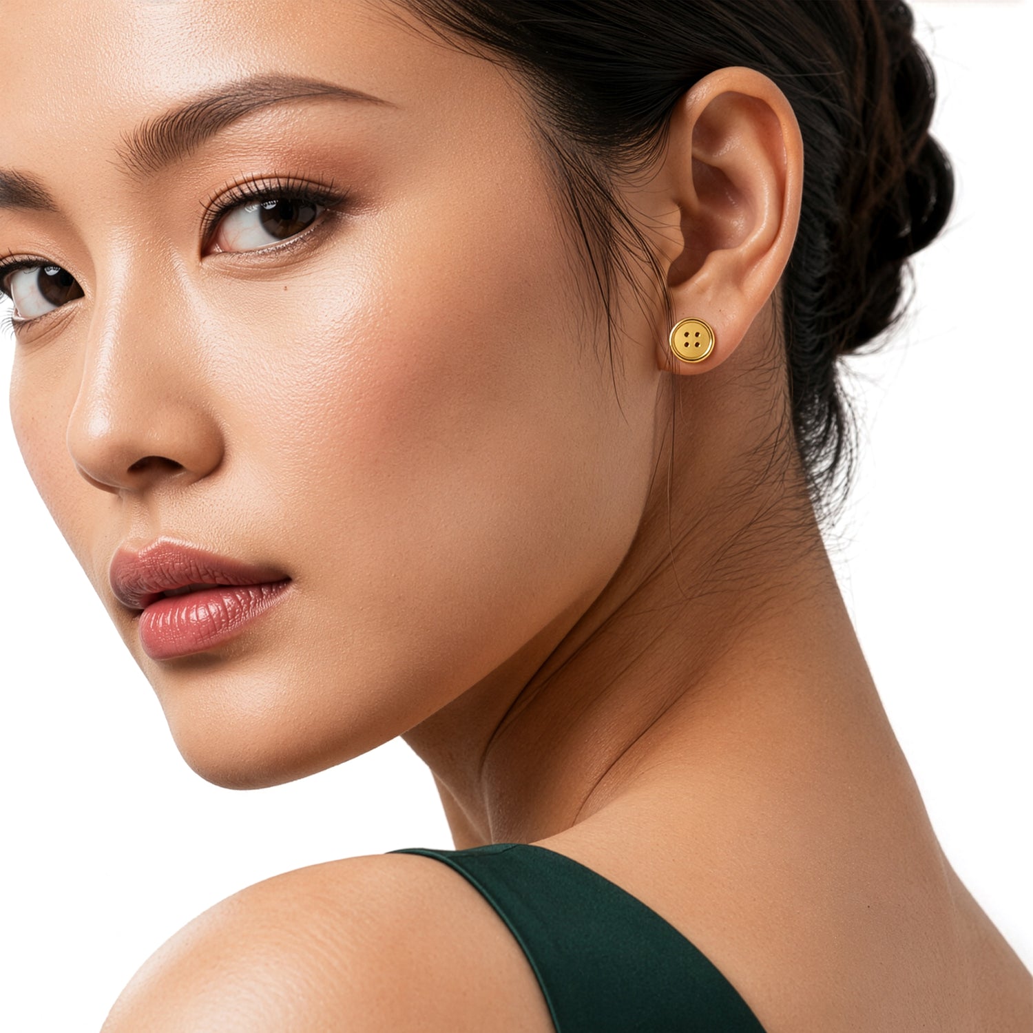9ct Yellow Gold Polished Button Disc Stud Earrings with Four-Hole Detail