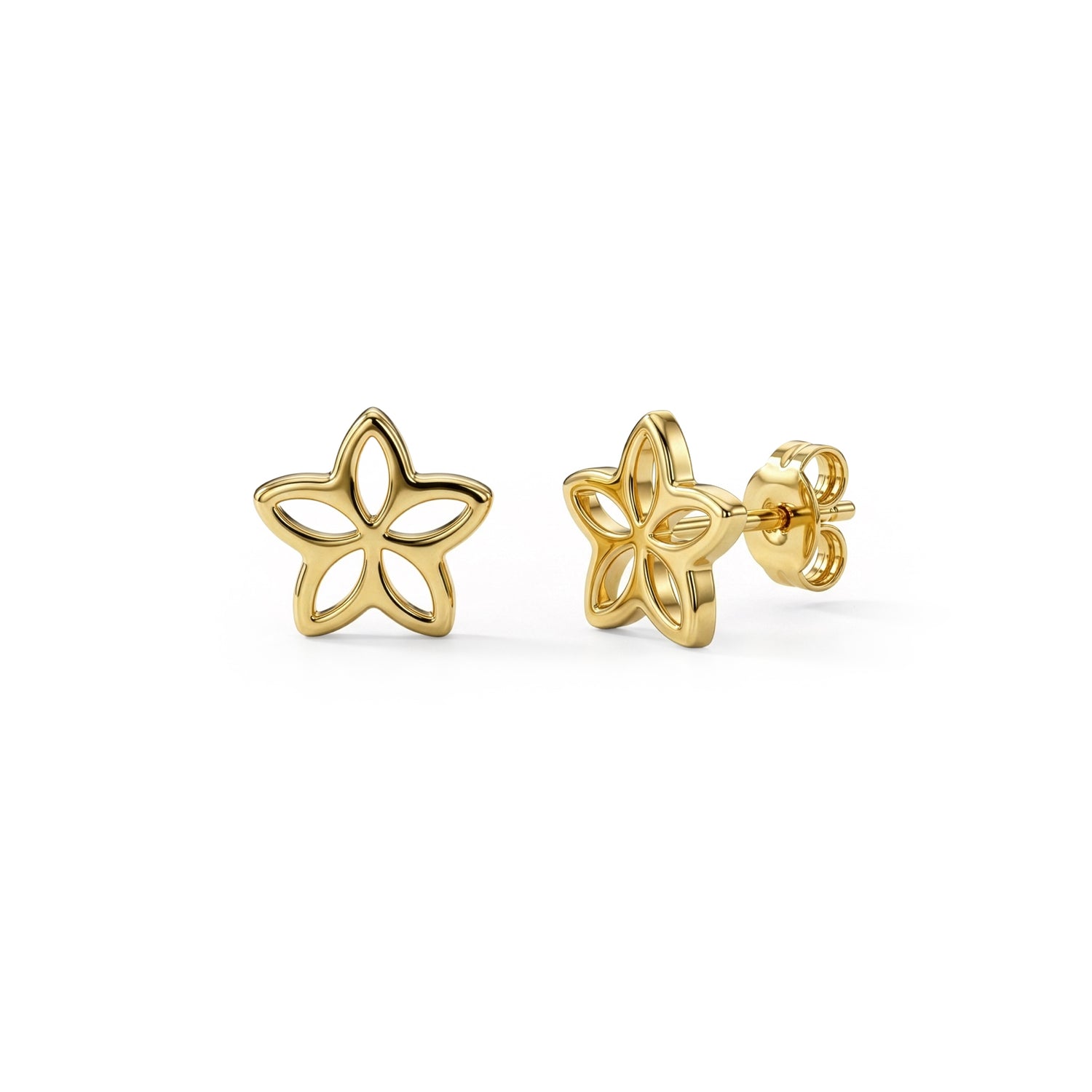 9ct Yellow Gold Polished Openwork Five Petal Flower Star Stud Earrings