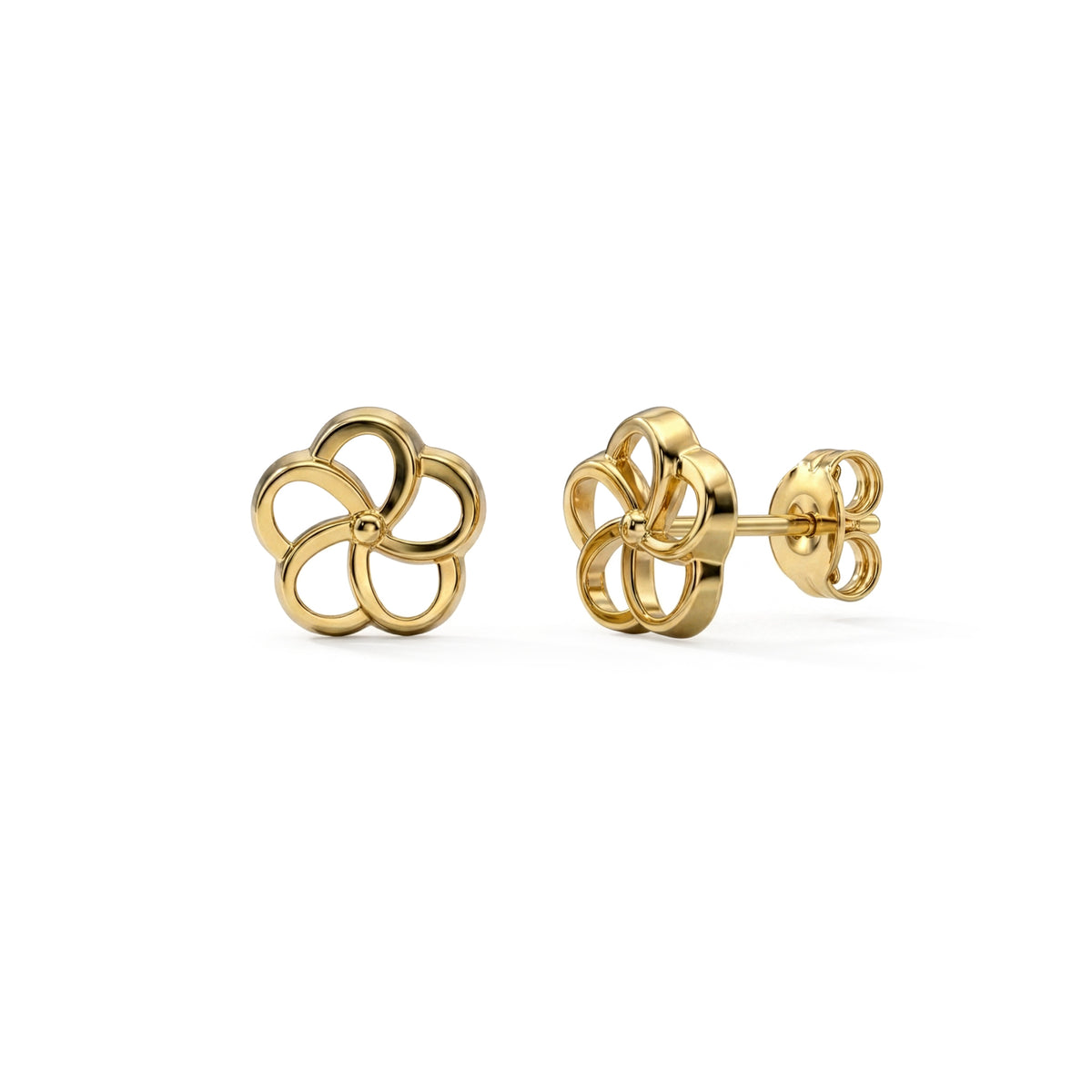 9ct Yellow Gold Polished Openwork Swirl Five Petal Flower Stud Earrings
