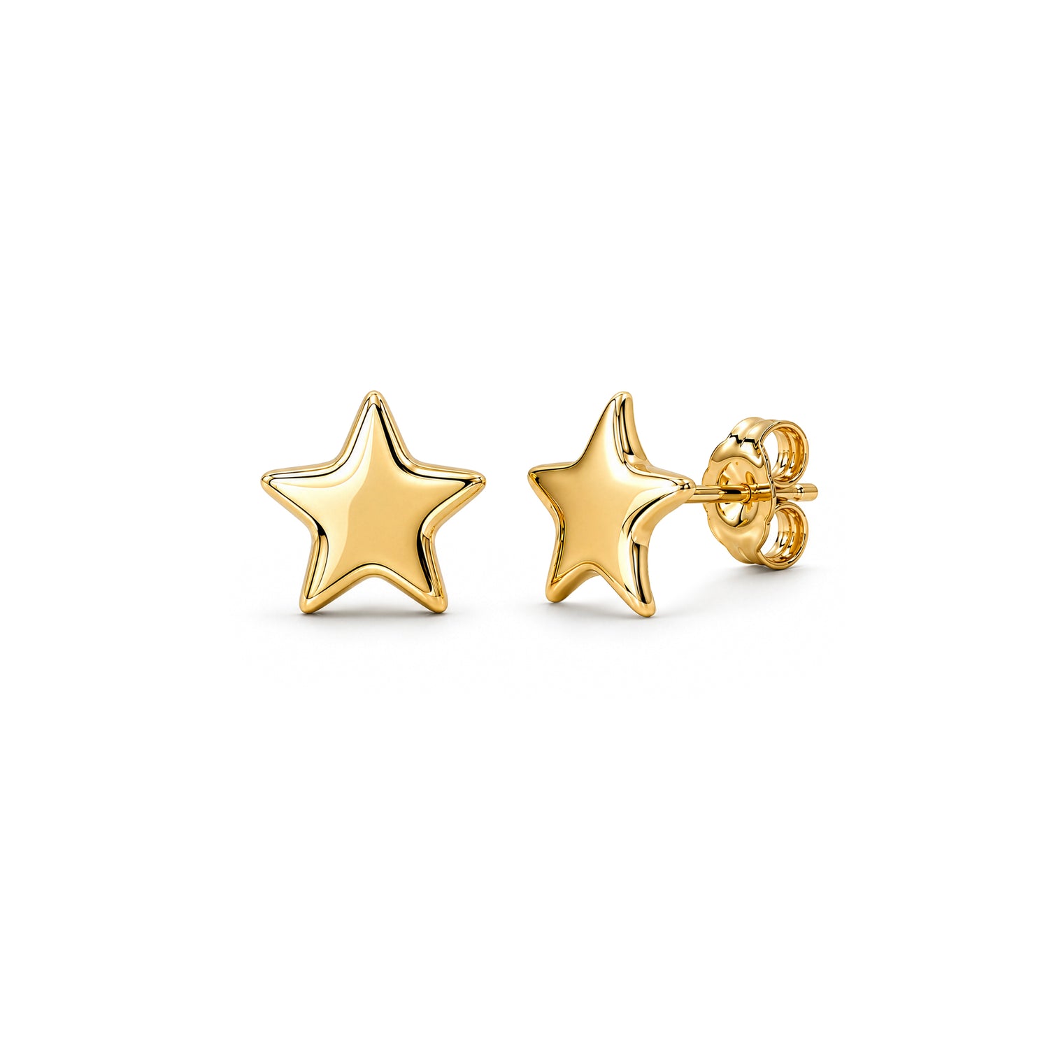9ct Yellow Gold Polished Rounded Flat Five-Point Star Stud Earrings