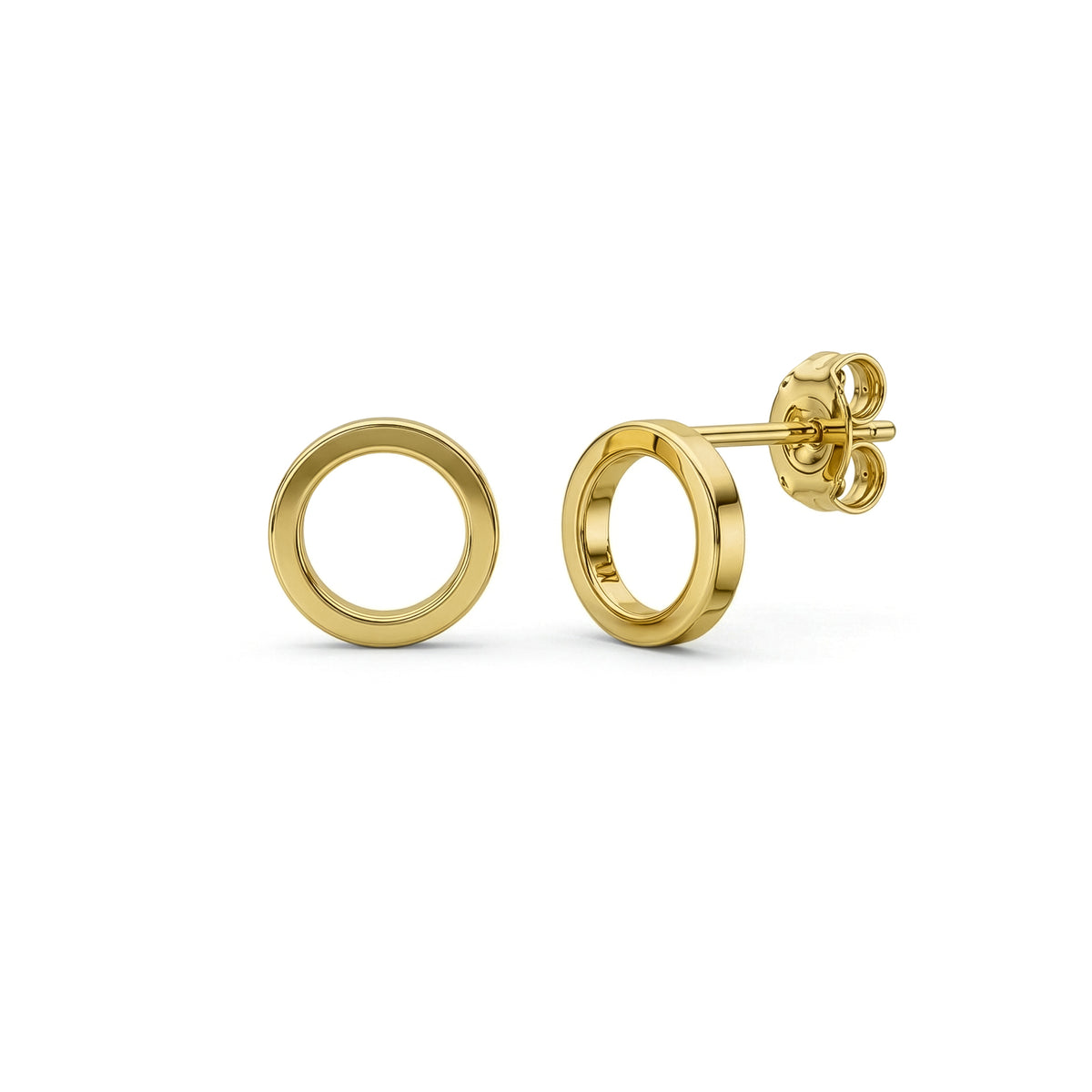 9ct Gold Square Tube Open Circle Stud Earrings
