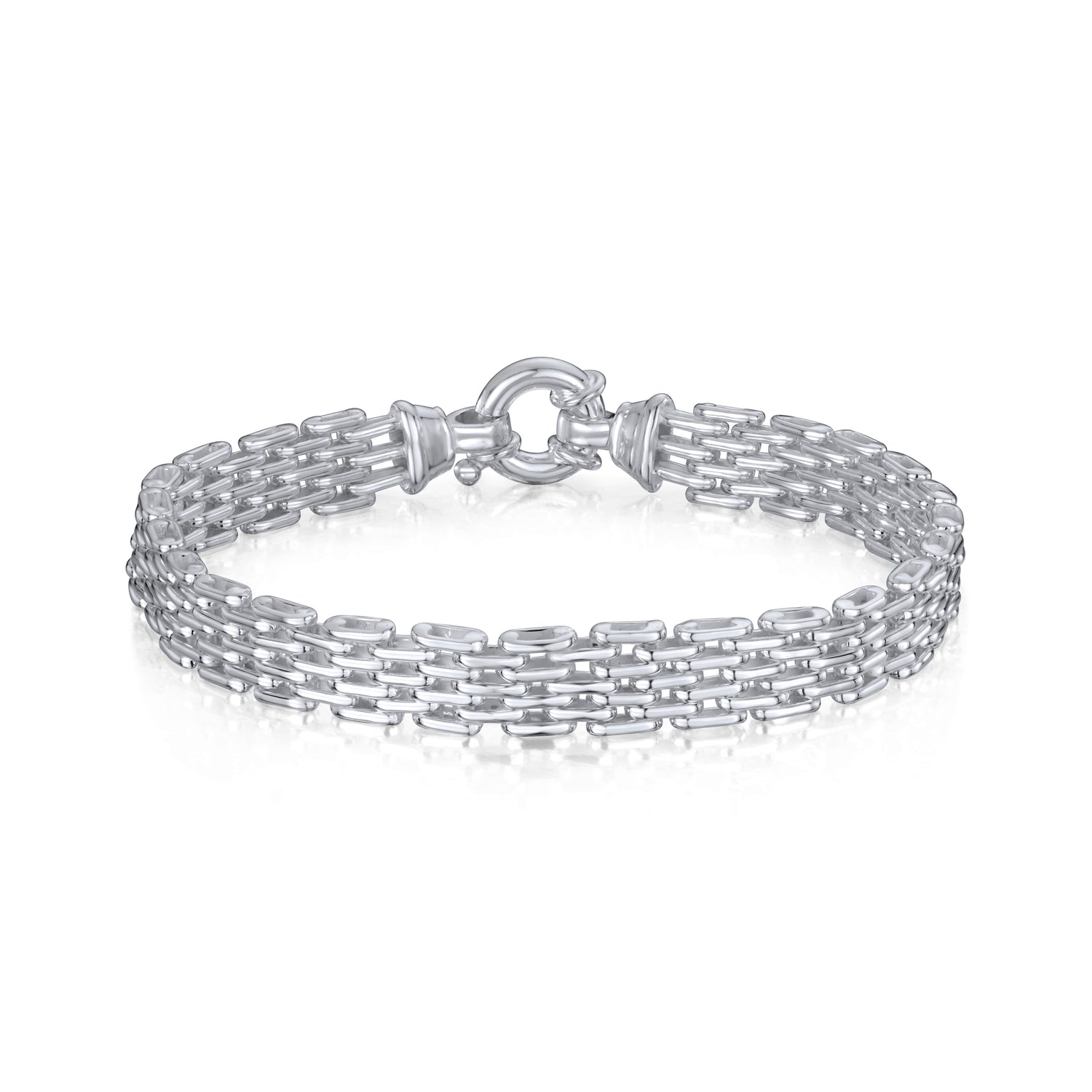 Sterling Silver 9mm Four Brick Link Bracelet with Bolt Ring Clasp