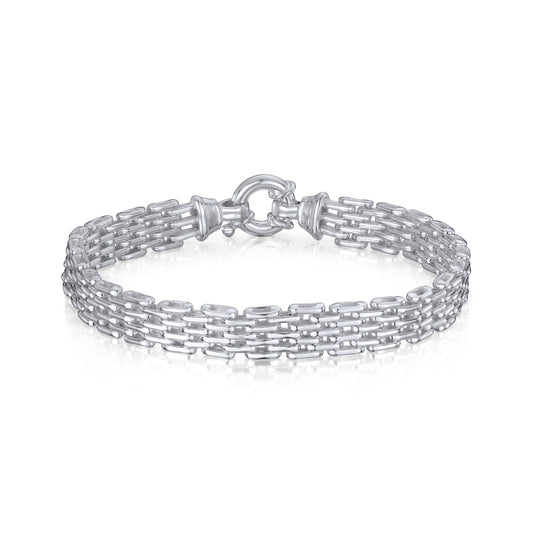 Sterling Silver Handmade Solid 9mm Four Brick Link Bracelet with Bolt Ring Clasp
