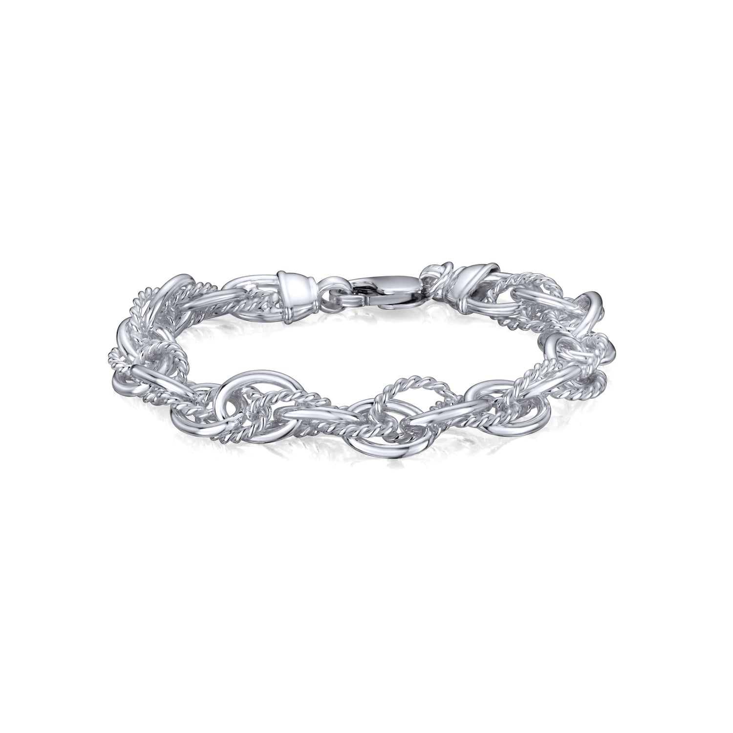 Sterling Silver Handmade Solid 9mm Fancy Rope Link Bracelet