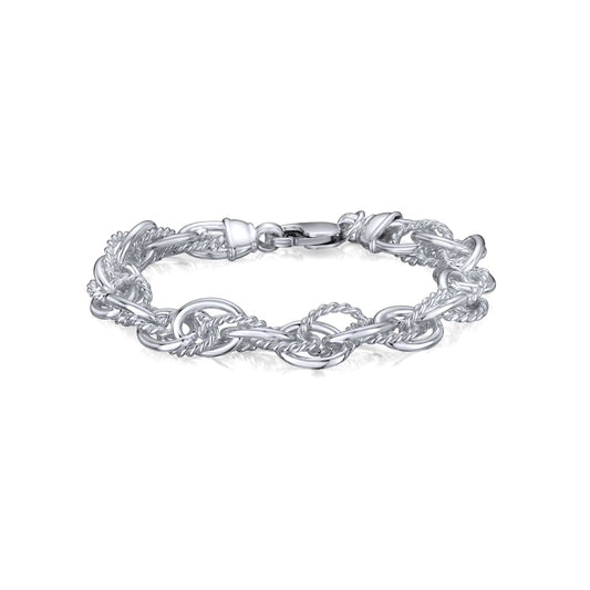 Sterling Silver Handmade Solid 9mm Fancy Rope Link Bracelet