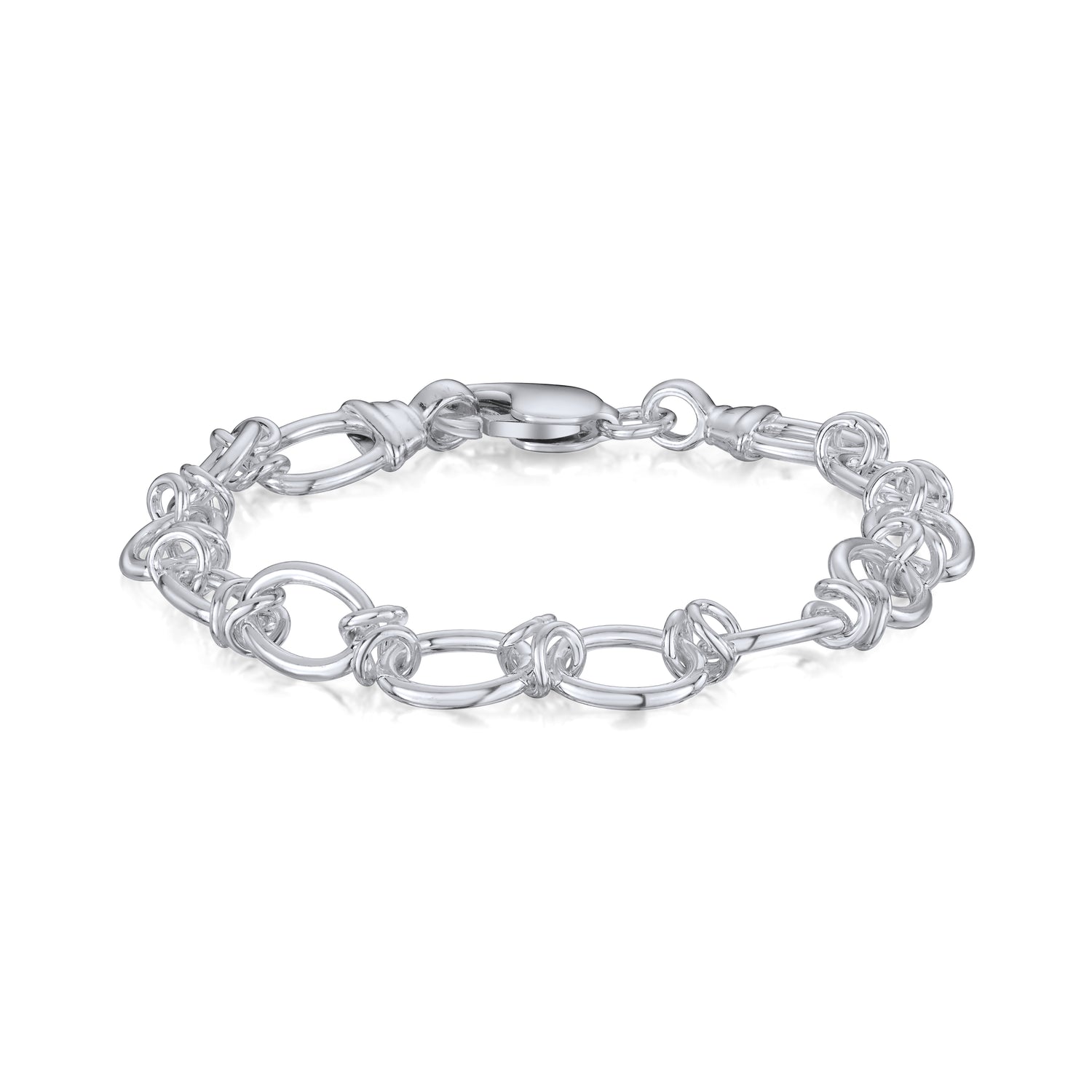 Sterling Silver Handmade Solid 9mm Oval Knot Bracelet with Lobster Clasp