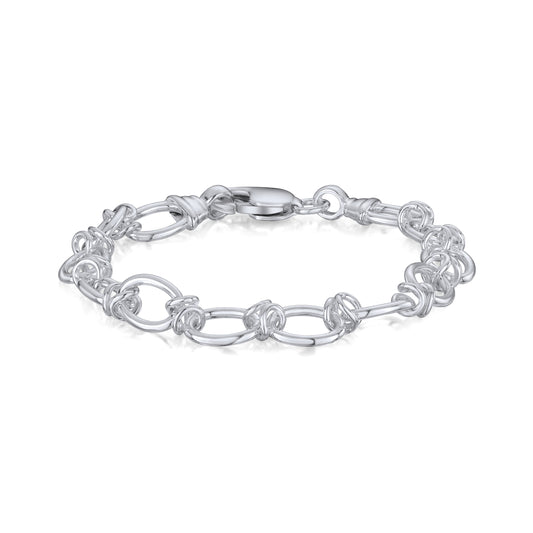 Sterling Silver Handmade Solid 9mm Oval Knot Bracelet with Lobster Clasp