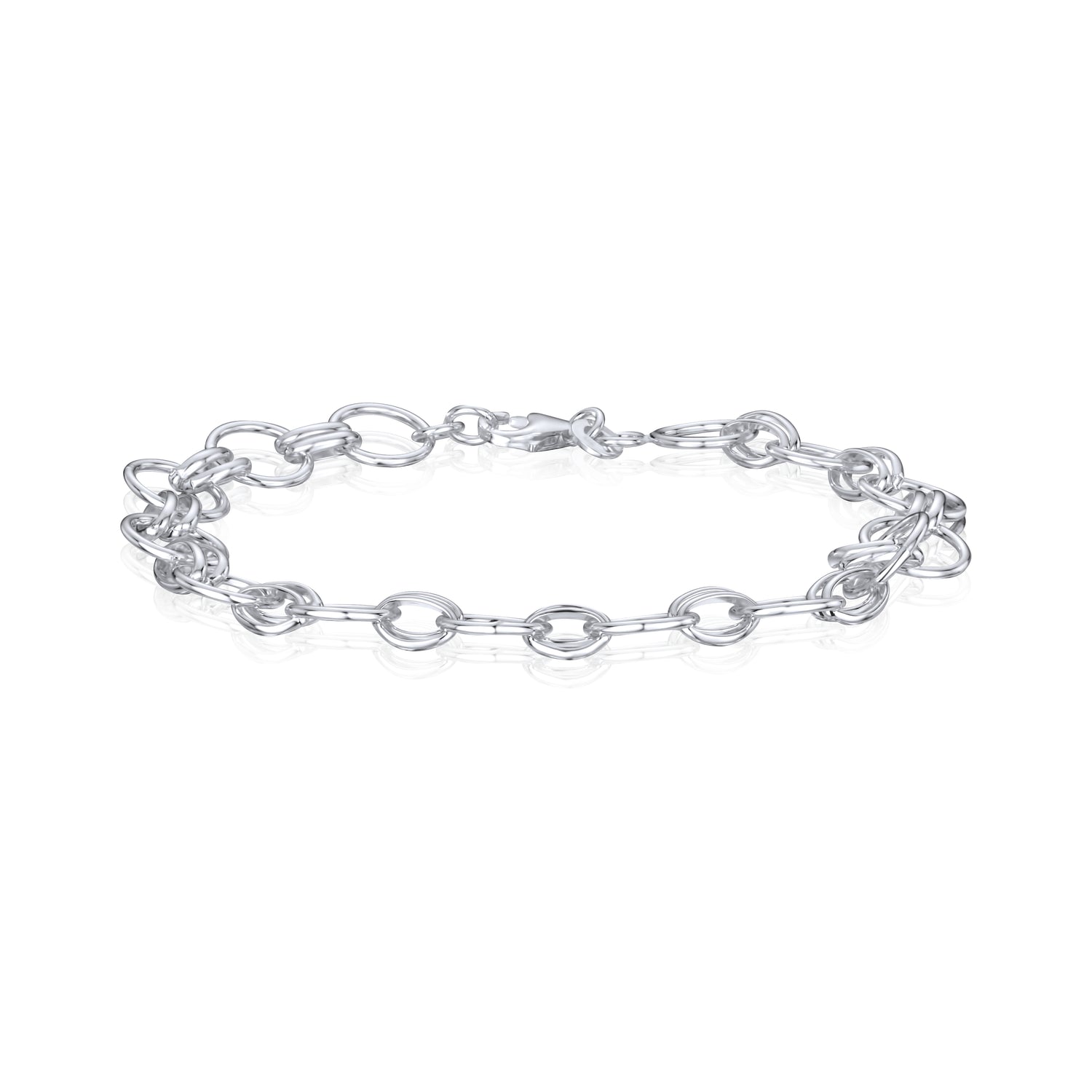 Sterling Silver 9mm Round and Double Oval Belcher Bracelet