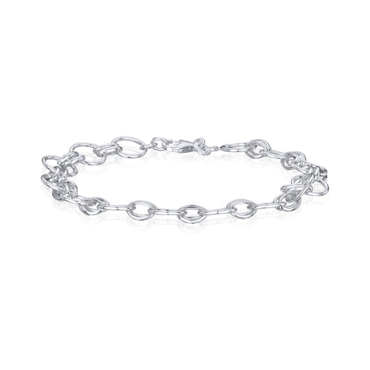 Sterling Silver Solid 9mm Round and Double Oval Belcher Bracelet