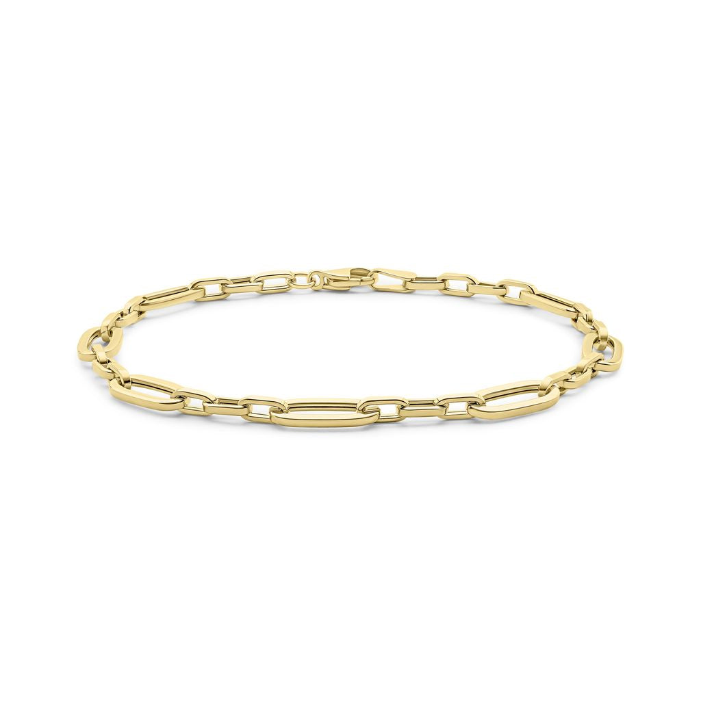 9ct Yellow Gold Bar & Link Chain Bracelet with Elongated Oval Links
