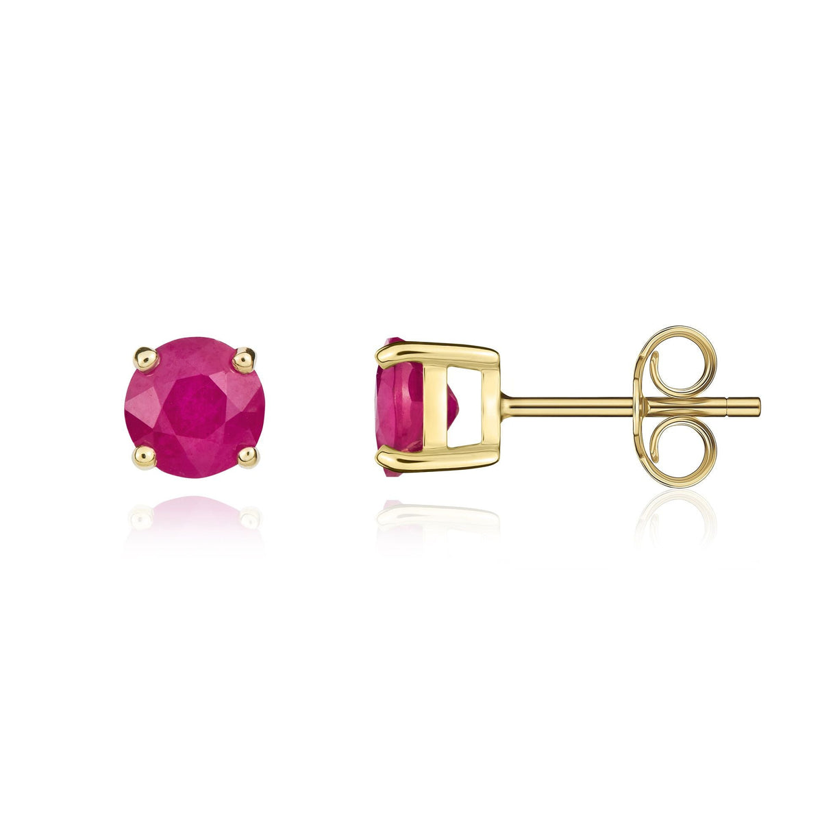 9ct Yellow Gold Round Natural Ruby Claw Stud Earrings — 5mm