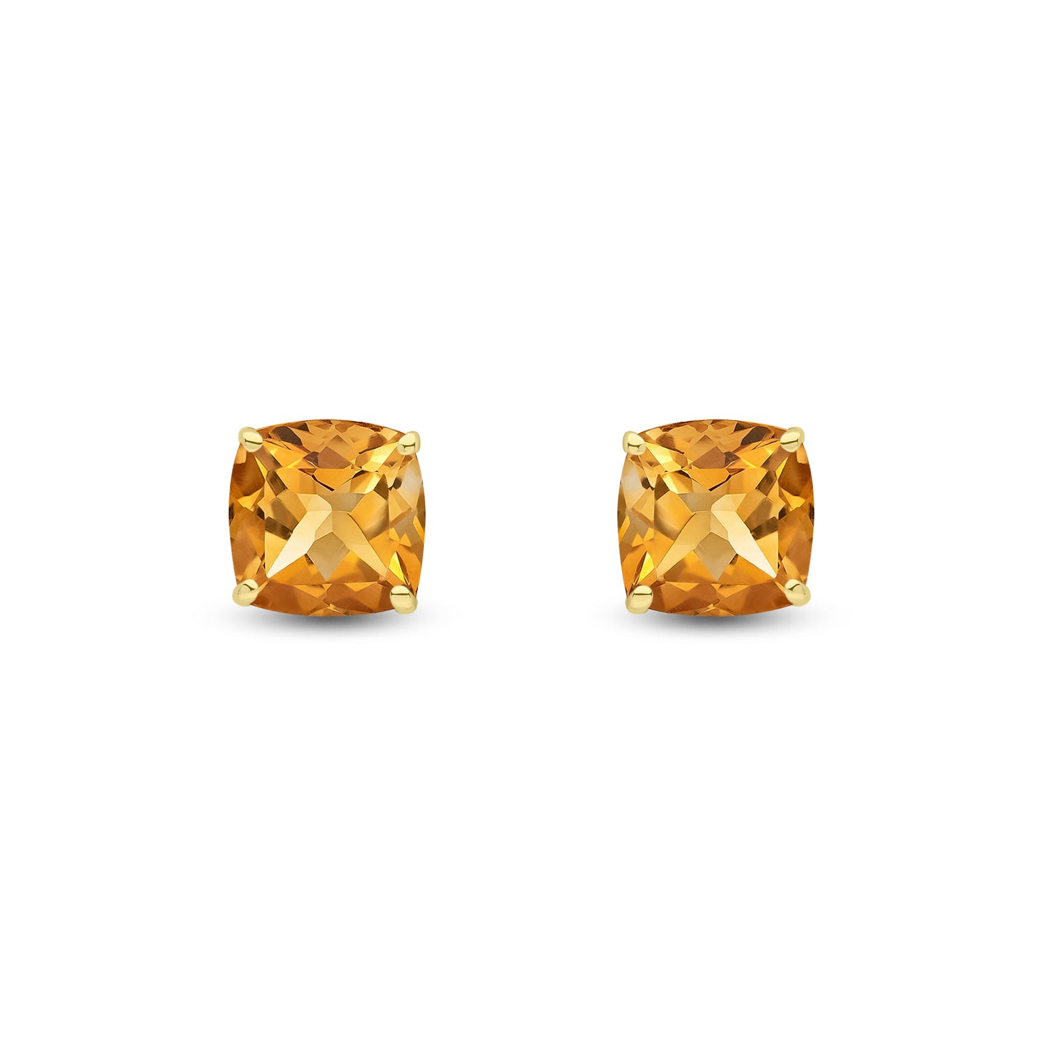 9ct Yellow Gold Cushion Natural Citrine Claw Stud Earrings — 8mm