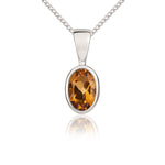 9ct White Gold Oval Natural Citrine Rubover Pendant — 6x4mm