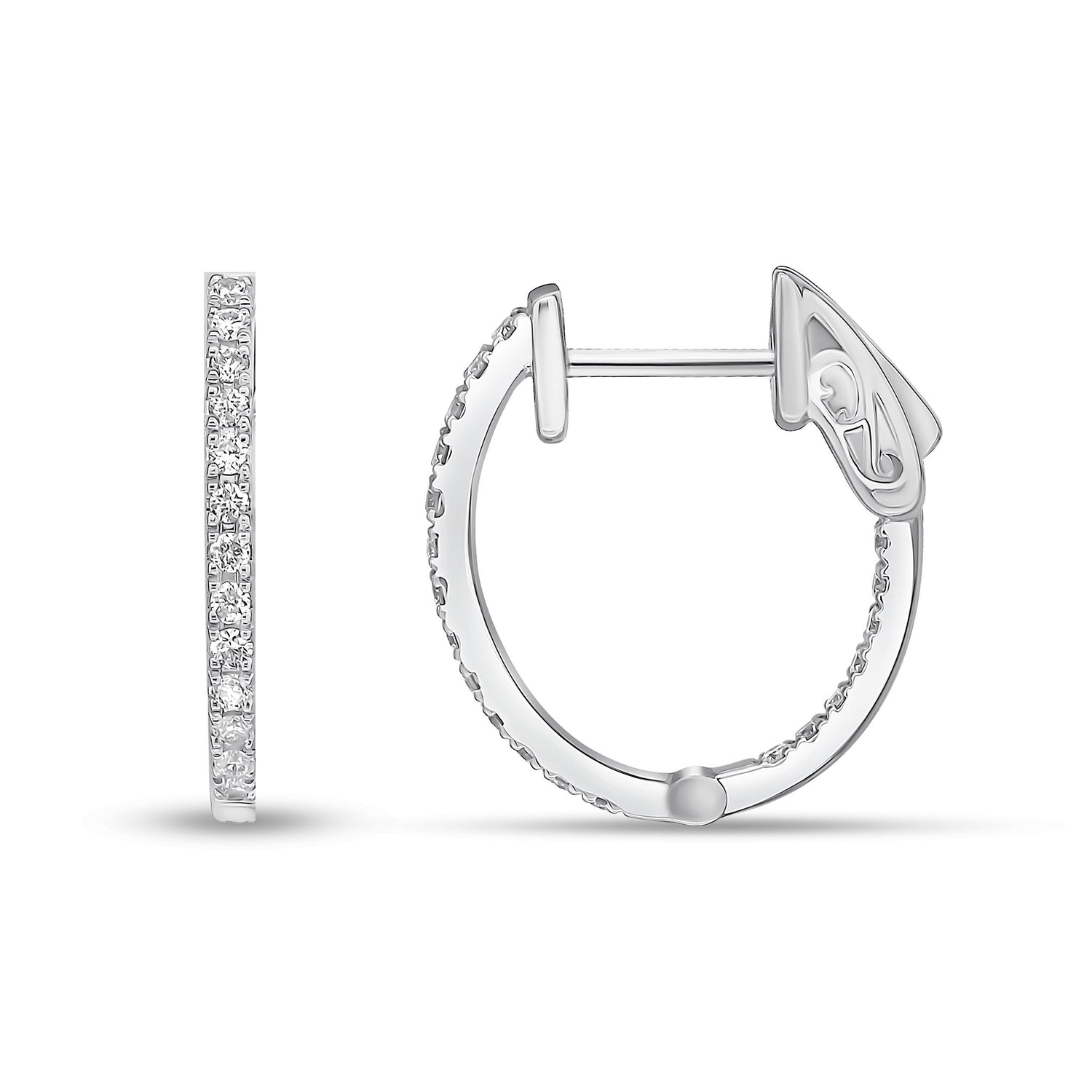 18ct White Gold Oval Full Natural Claw Set Diamond Hoop Earrings —17x15mm