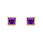 9ct Yellow Gold Square Natural Amethyst Rubover Stud Earrings — 5mm