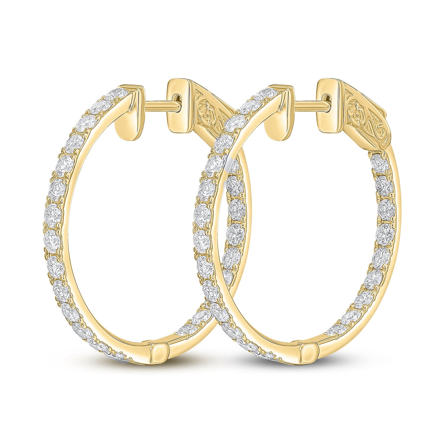 18ct Yellow Gold Full Natural Diamond Round Hoop Earrings —25mm