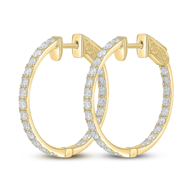 18ct Yellow Gold Full Natural Diamond Round Hoop Earrings — 25mm