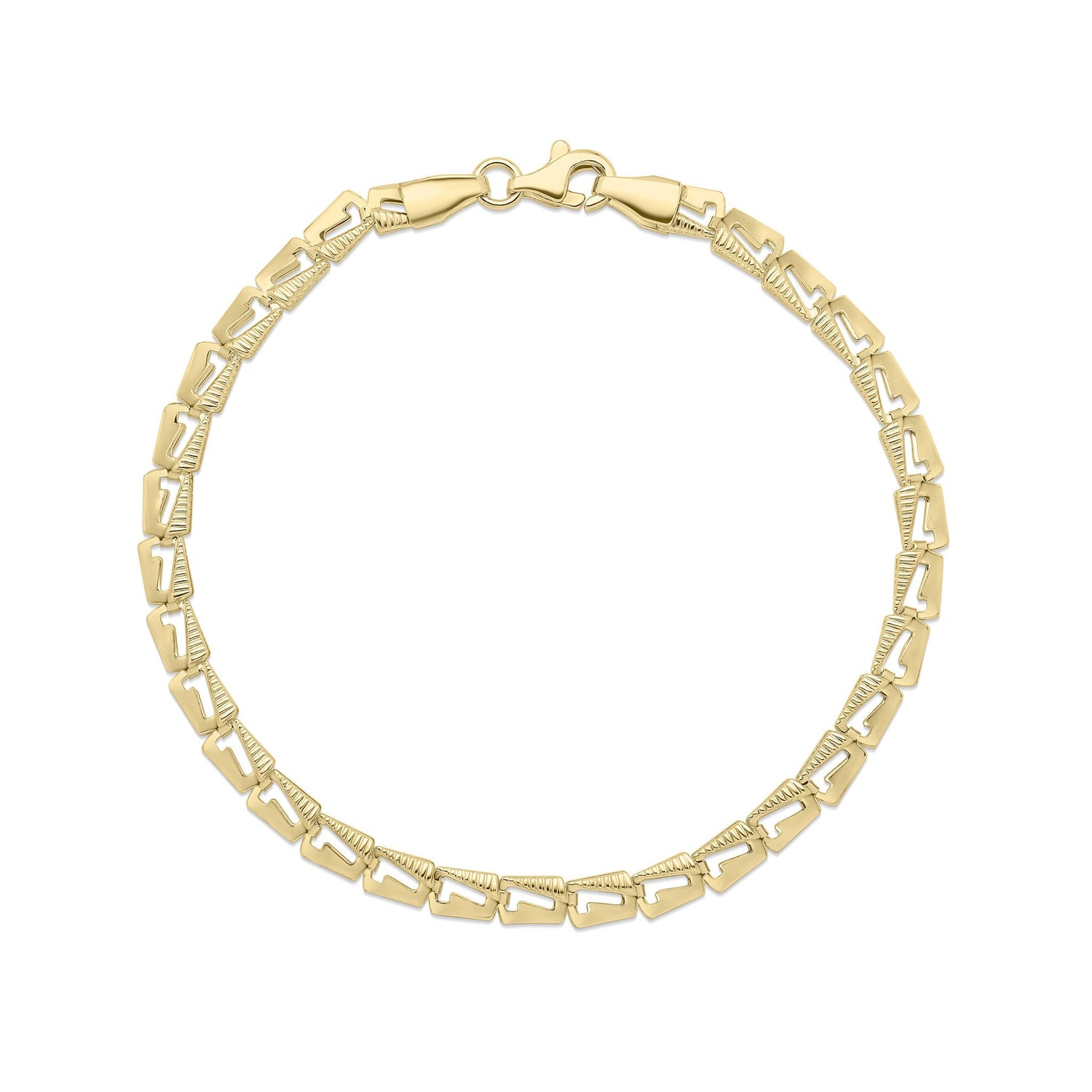 9ct Yellow Gold Geometric Open Link Bracelet — 18.5cm