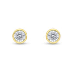 9ct Yellow Gold Round Cubic Zirconia CZ Rubover Stud Earrings — 6mm
